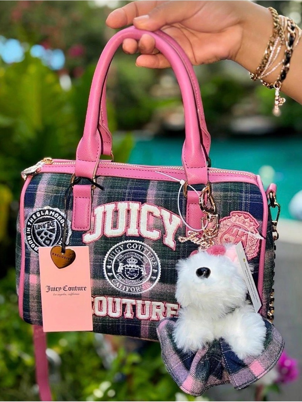 Juicy Couture Green /Pink Plaid Juicy Varsity Weekender set of 3 . - Picture 8 of 15